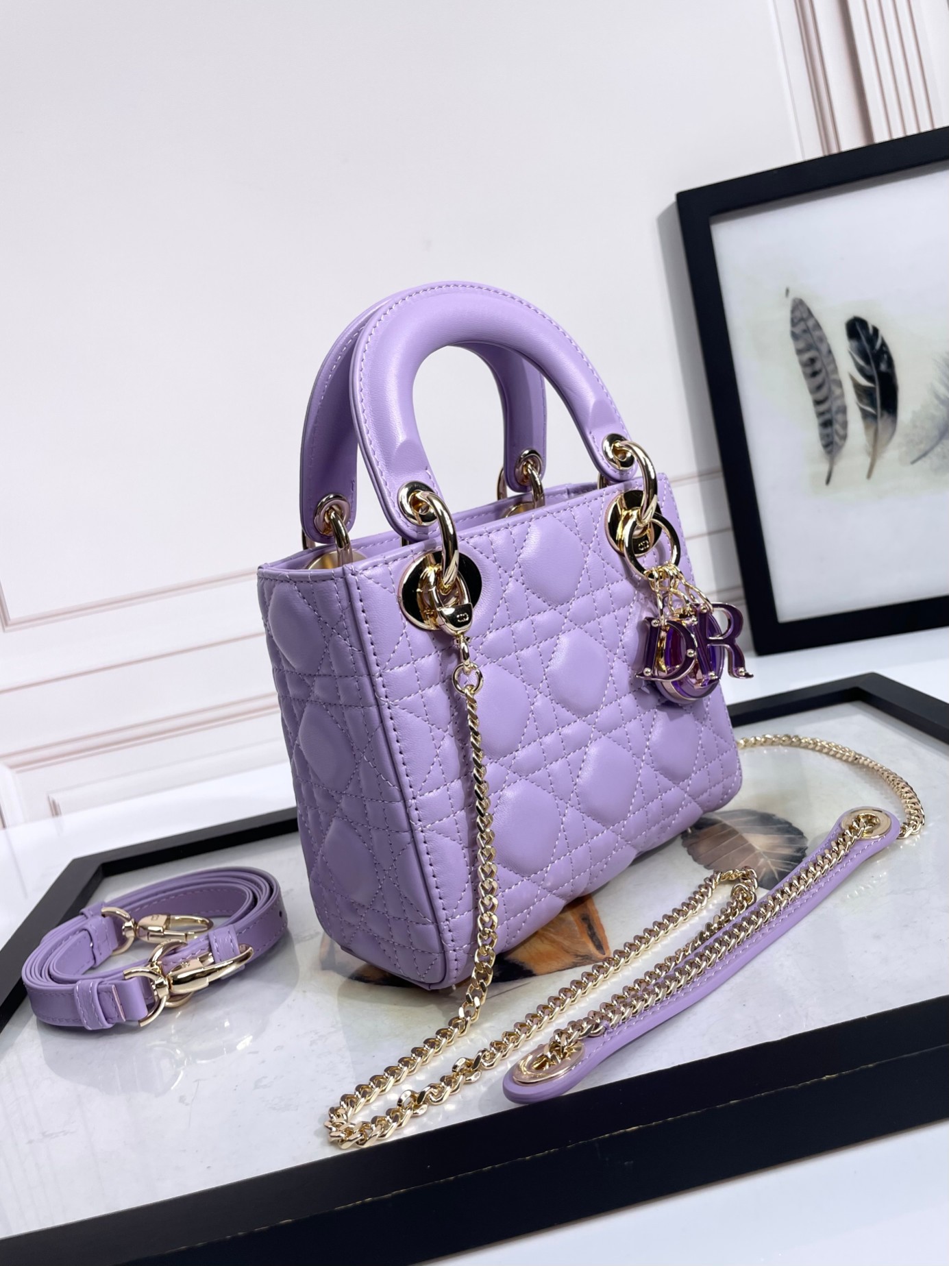 Mini Lady Dior Bag Purple Cannage Lambskin